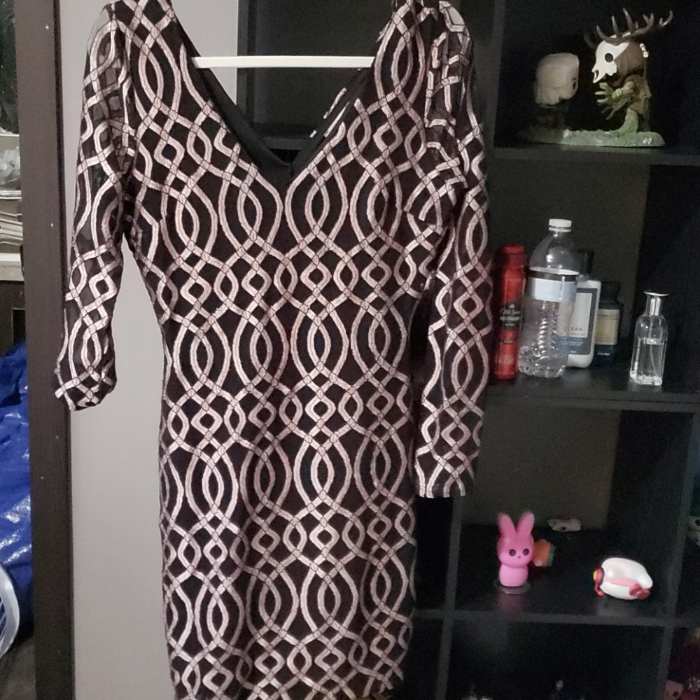 Mesh bodycon rose gold/black dress